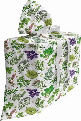 Ambesonne Botanical Fabric Gift Bag, Culinary Herb Parsley Basil Vegetarian Diet Arugula Oregano Greens, Present Sack for Parties Birthdays with 3 Ribbons, 27" x 32", Olive Green Purple White