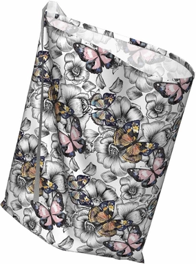 Ambesonne Butterfly Fabric Gift Bag, Monarch Butterflies on Hand Drawn Flowers Nostalgic Retro Style Pattern, Present Sack for Parties Birthdays with 3 Ribbons, 27, Multicolor