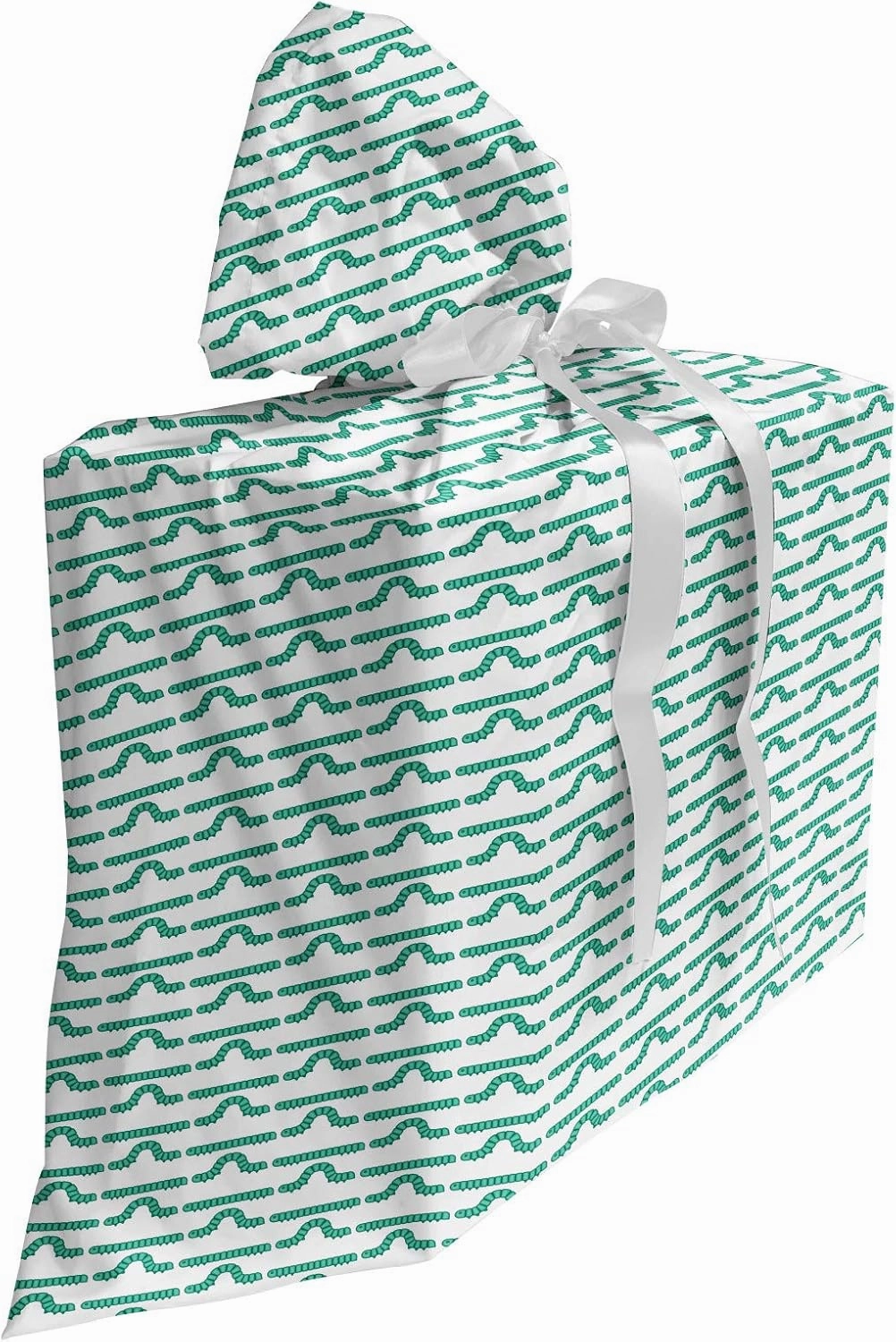 Ambesonne Caterpillar Gift Bag, Pattern of Larva Type Bugs Repeating Spring Season Animals Wildlife, Fabric Party Favor Pouch with 3 Ribbons, 27, Sea Green and White