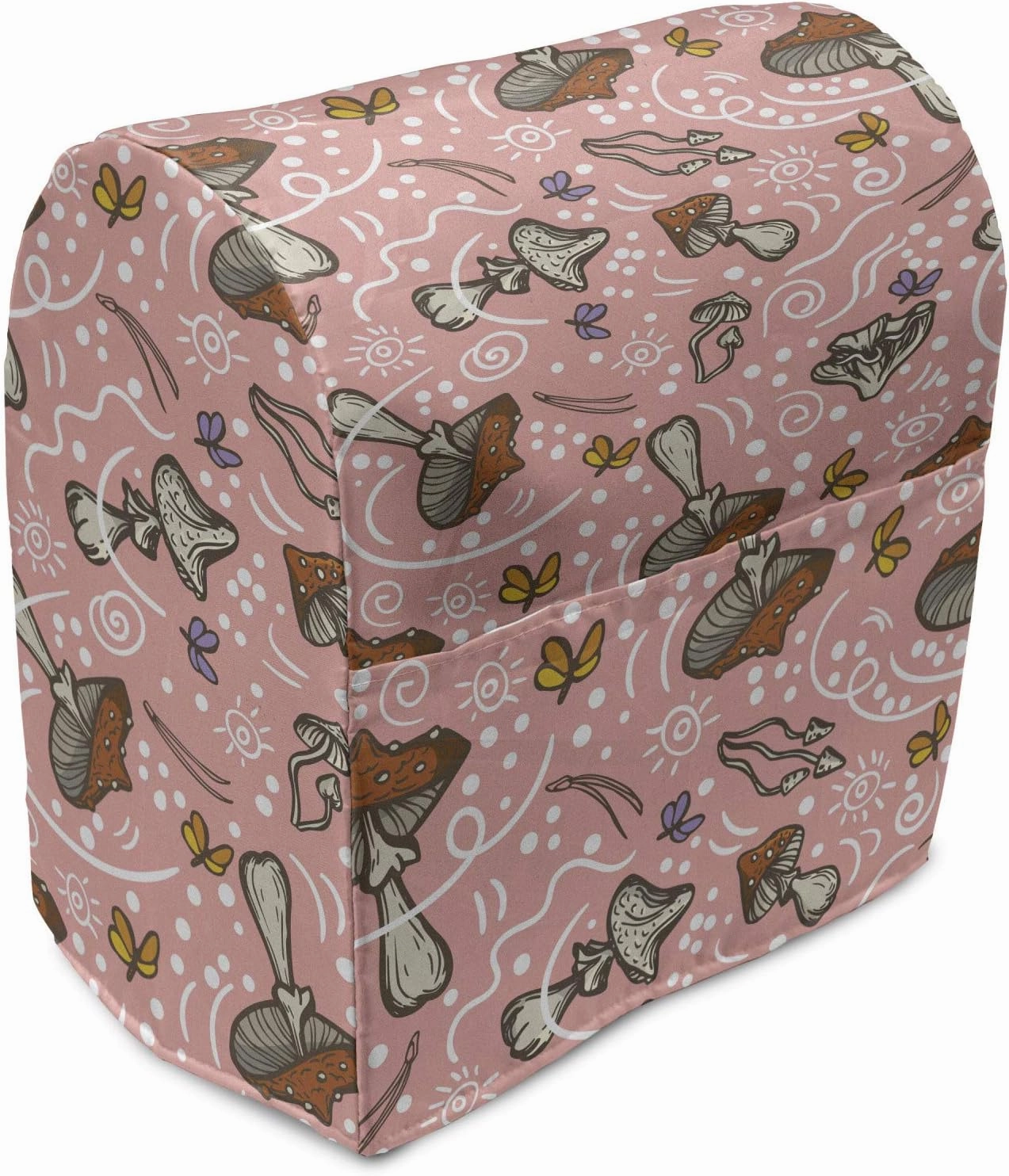Ambesonne Forest Stand Mixer Cover, Pastel Mushrooms Butterflies Flowers Herbs Dragonfly Repetition, Kitchen Appliance Organizer Bag Cover with a Pocket, 6-8 Quarts, Pale Pink Cinnamon and Dust