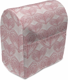 Ambesonne Heart Stand Mixer Cover, Love Themed Pastel Zentangle Ornament Valentine's Day Romance Repetition, Kitchen Appliance Organizer Bag Cover with a Pocket, 6-8 Quarts, Pastel Pink and White