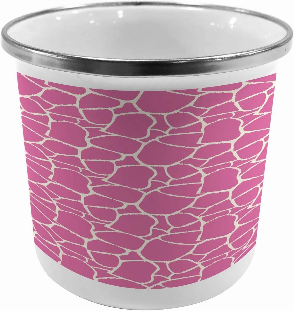 Ambesonne Hot Pink Steel Camping Mug, Abstract Giraffe Skin Pattern Colorful Exotic Animal Camouflage Savannah Jungle, Printed Thermal Cup for Camping and Outdoor Activities, Pink White