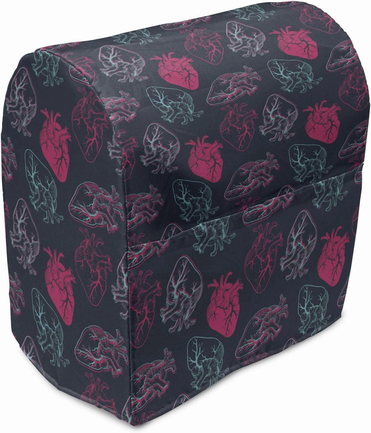 Ambesonne Human Anatomy Stand Mixer Cover, Anatomical Heart Analogy Veins Stems Palpitating Organ Sketch, Kitchen Appliance Organizer Bag Cover with a Pocket, 6-8 Quarts, Hot Pink and Charcoal Grey