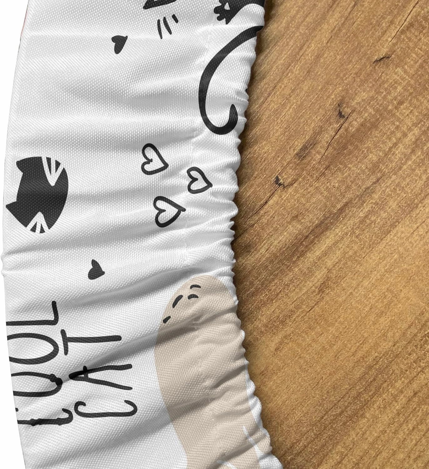 Ambesonne Pets Fitted Round Tablecloth, Playful Cool Cat Meow Animals Doodle with Hearts Love My Kitty, All Around Elastic Fabric Table Cover, 56"- 60" Diameter, Beige Pale Pink