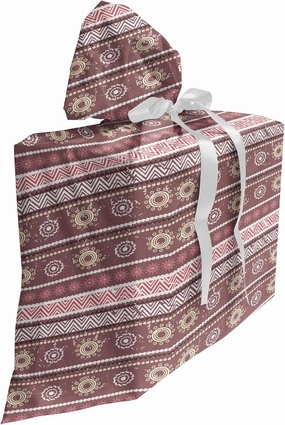 Ambesonne Zambia Fabric Gift Bag, Antique Traditional in Earthen Tones with Sun Boho Pattern, Present Sack for Parties Birthdays with 3 Ribbons, 27, Dried Rose Yellow