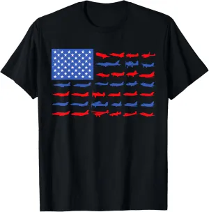 American Flag Made Of Planes Patriotic Aviation Pilot Lovers T-Shirt