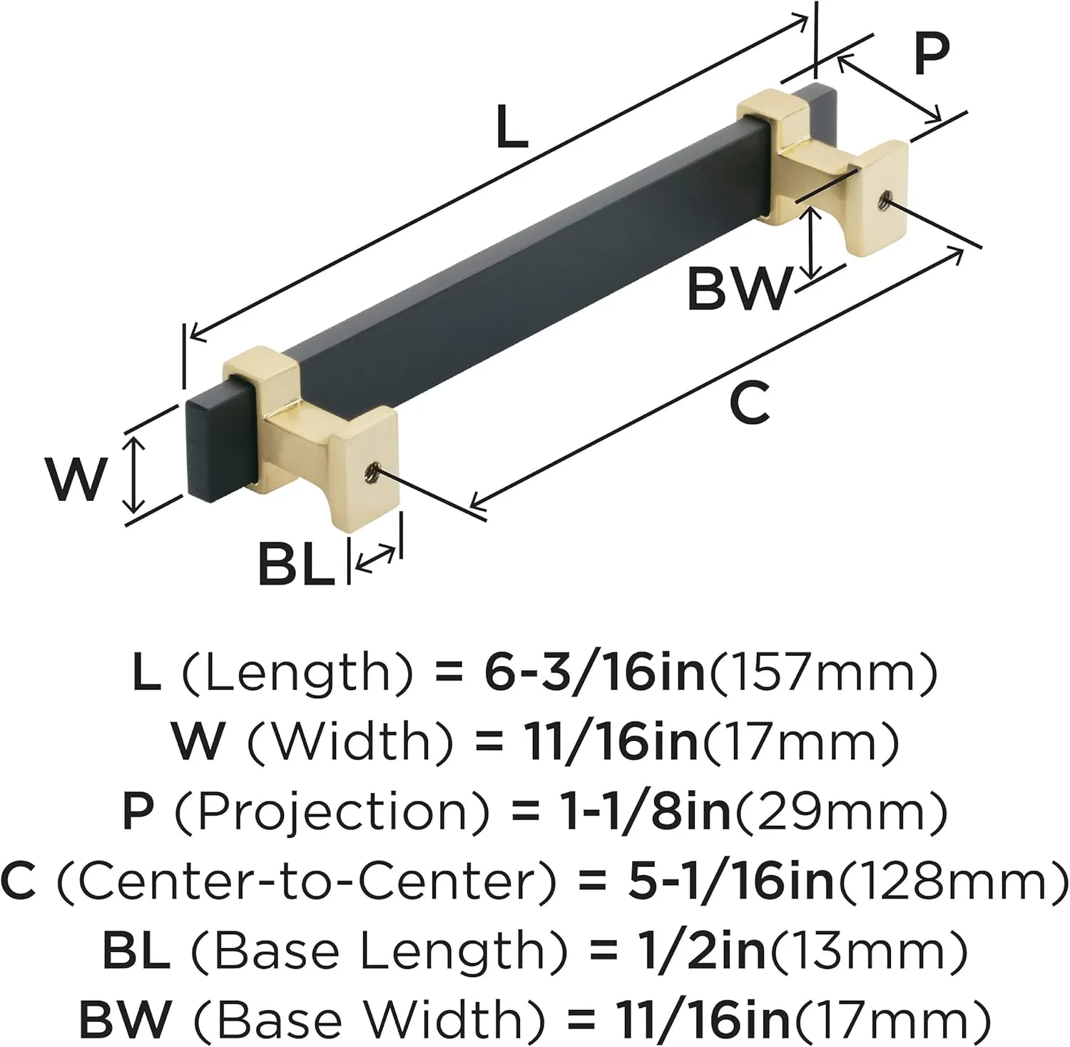Amerock | Cabinet Pull | Brushed Matte Black/Brushed Gold | 5-1/16 inch (128 mm) Center to Center | Overton | 1 Pack | Drawer Pull | Drawer Handle | Cabinet Hardware