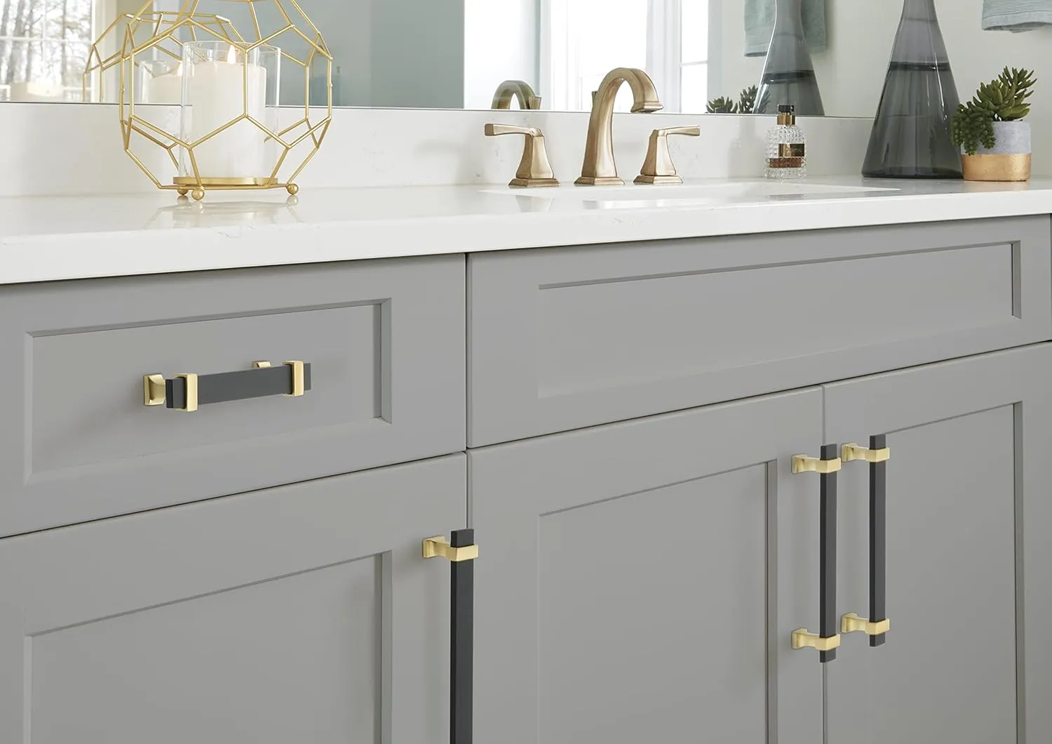 Amerock | Cabinet Pull | Brushed Matte Black/Brushed Gold | 5-1/16 inch (128 mm) Center to Center | Overton | 1 Pack | Drawer Pull | Drawer Handle | Cabinet Hardware