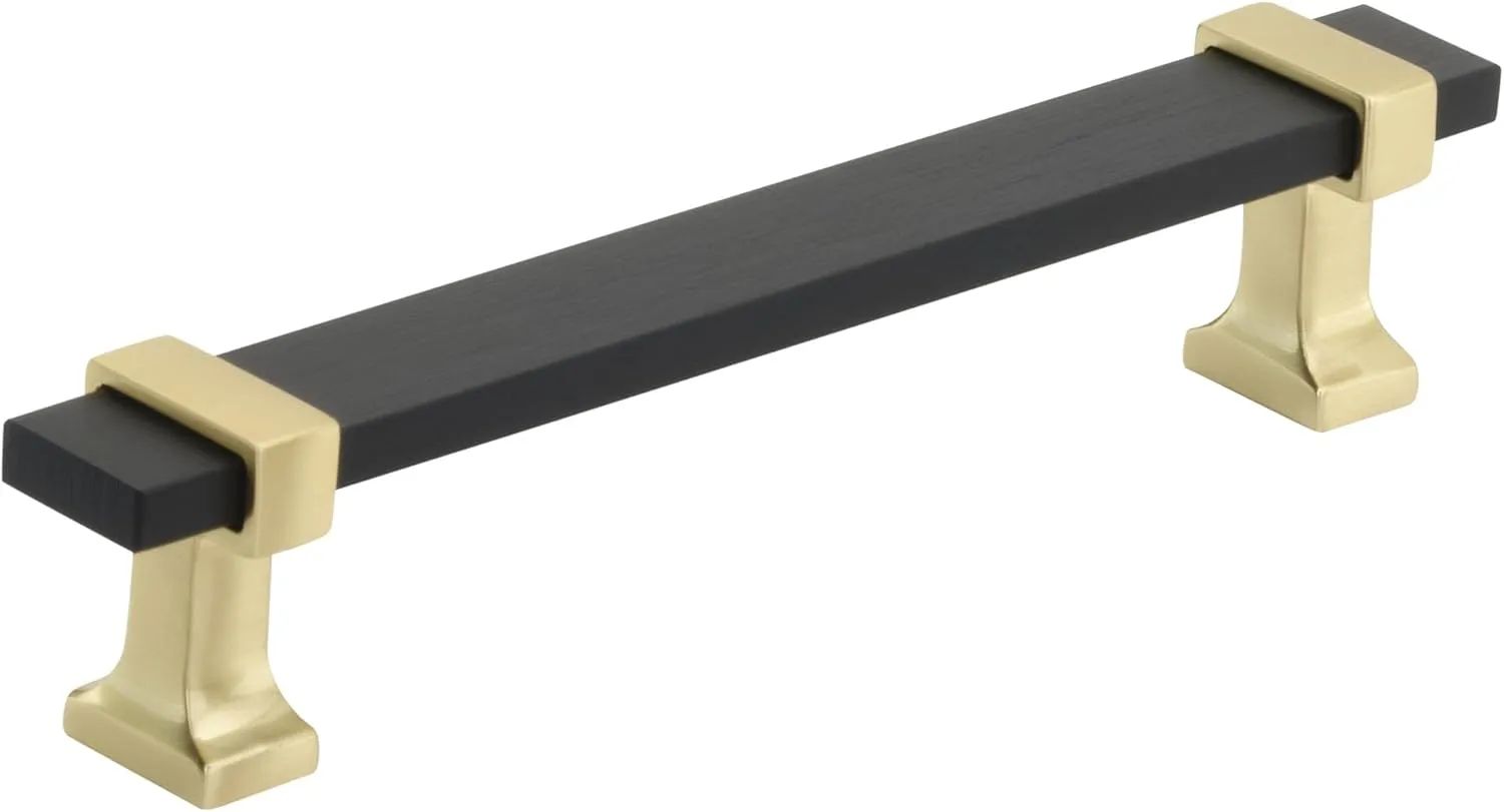 Amerock | Cabinet Pull | Brushed Matte Black/Brushed Gold | 5-1/16 inch (128 mm) Center to Center | Overton | 1 Pack | Drawer Pull | Drawer Handle | Cabinet Hardware