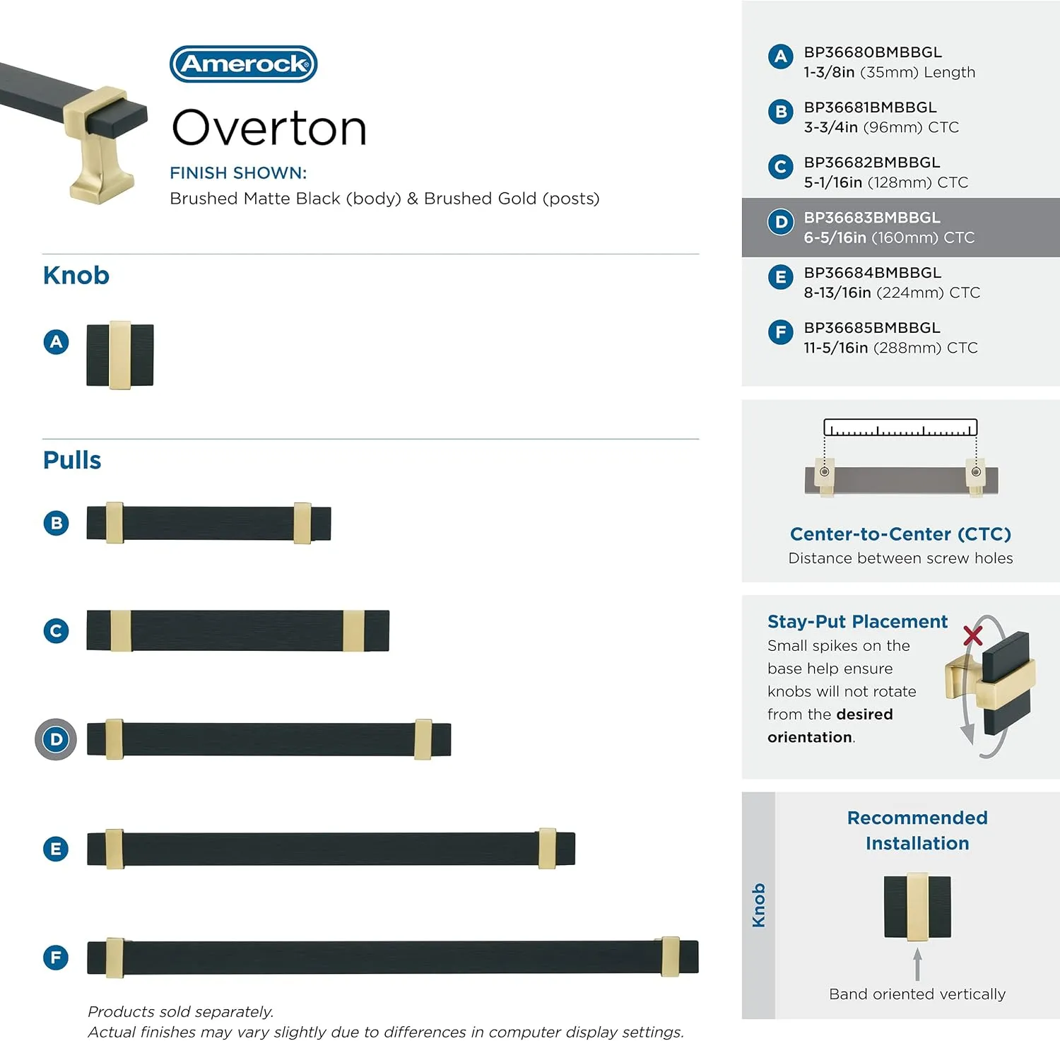 Amerock | Cabinet Pull | Brushed Matte Black/Brushed Gold | 6-5/16 inch (160 mm) Center to Center | Overton | 1 Pack | Drawer Pull | Drawer Handle | Cabinet Hardware
