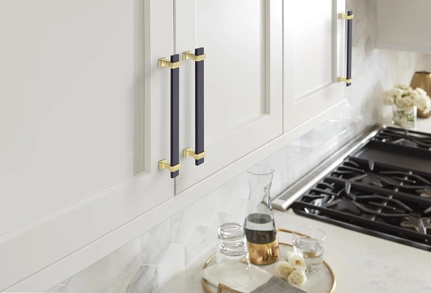 Amerock | Cabinet Pull | Brushed Matte Black/Brushed Gold | 6-5/16 inch (160 mm) Center to Center | Overton | 1 Pack | Drawer Pull | Drawer Handle | Cabinet Hardware