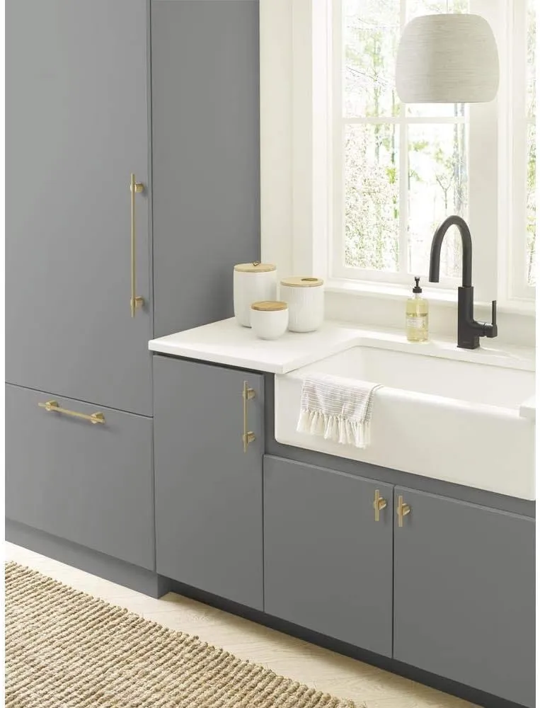 Amerock | Cabinet Pull | Matte Gold | 5/8 inch (16 mm) Center to Center | Transcendent | 1 Pack | Drawer Pull | Drawer Handle | Cabinet Hardware