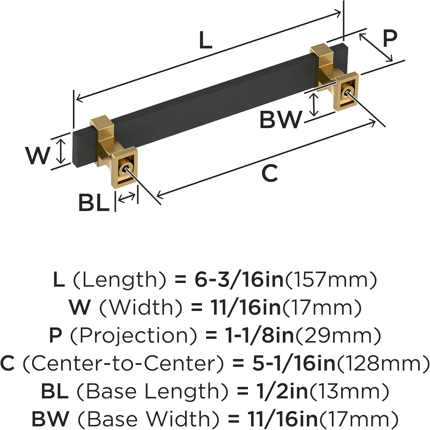 Amerock Overton 5-1/16 inch (128mm) Center-to-Center Brushed Matte Black/Champagne Bronze Cabinet Pull, BP36682BMBCZ