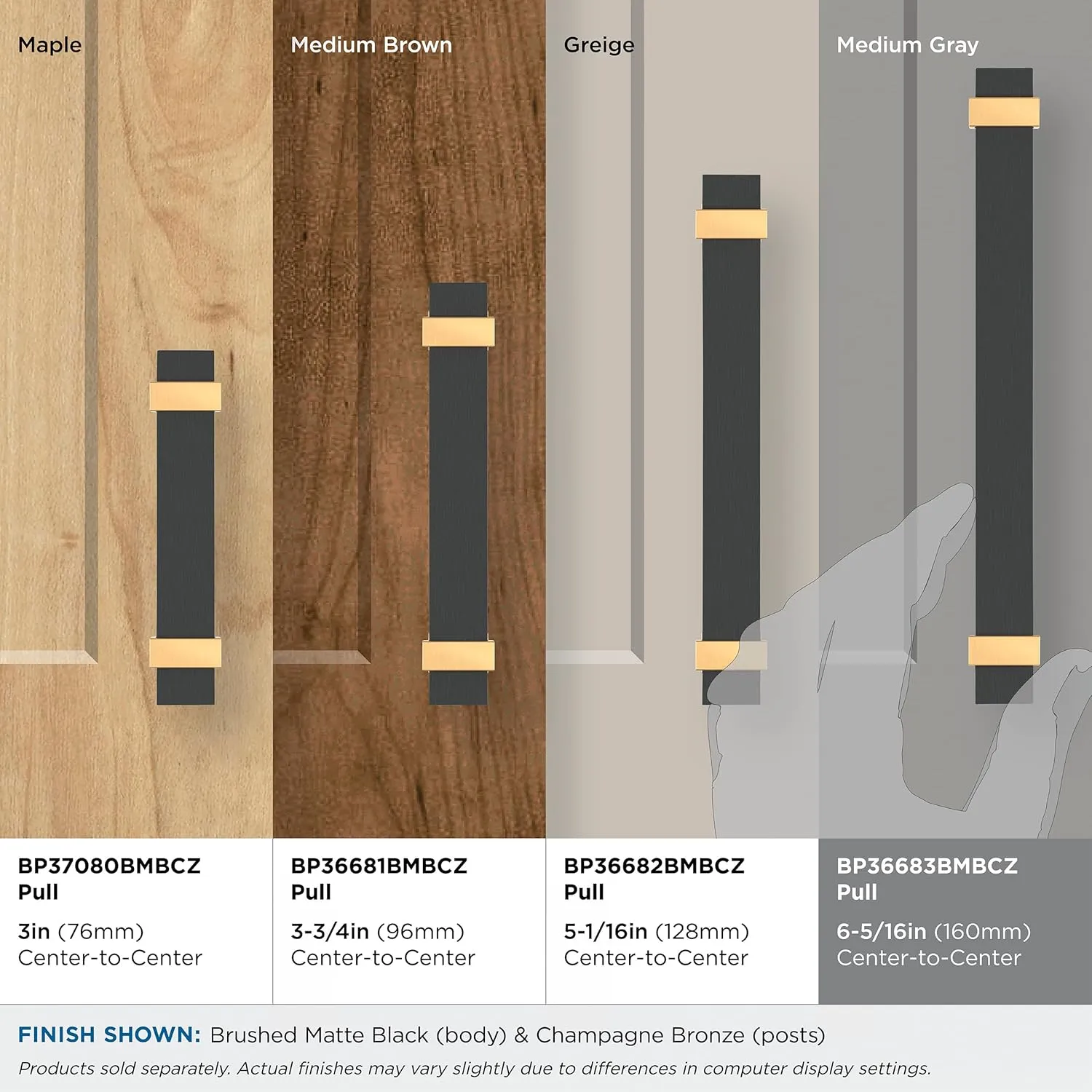 Amerock Overton 6-5/16 inch (160mm) Center-to-Center Brushed Matte Black/Champagne Bronze Cabinet Pull, BP36683BMBCZ