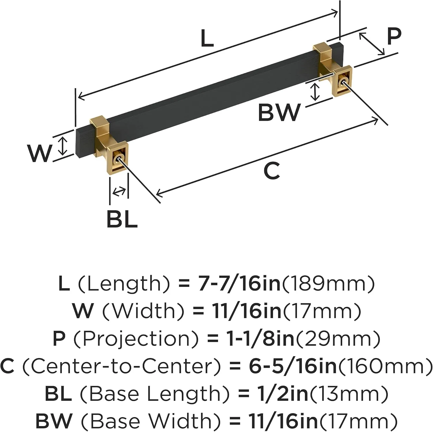Amerock Overton 6-5/16 inch (160mm) Center-to-Center Brushed Matte Black/Champagne Bronze Cabinet Pull, BP36683BMBCZ