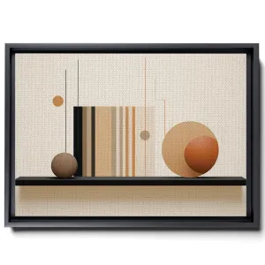 An Abstract Design With A Circular Glass Object, In The Style Of Minimalist Illustrator, Stripes And Shapes, Minimalist Portraits, Subtle, Earthy Tones, Bentwood, Canvas