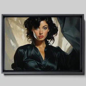 An Illustration of a Stylish Woman in Black with a Chic Handbag, Canvas Prints, Art Print