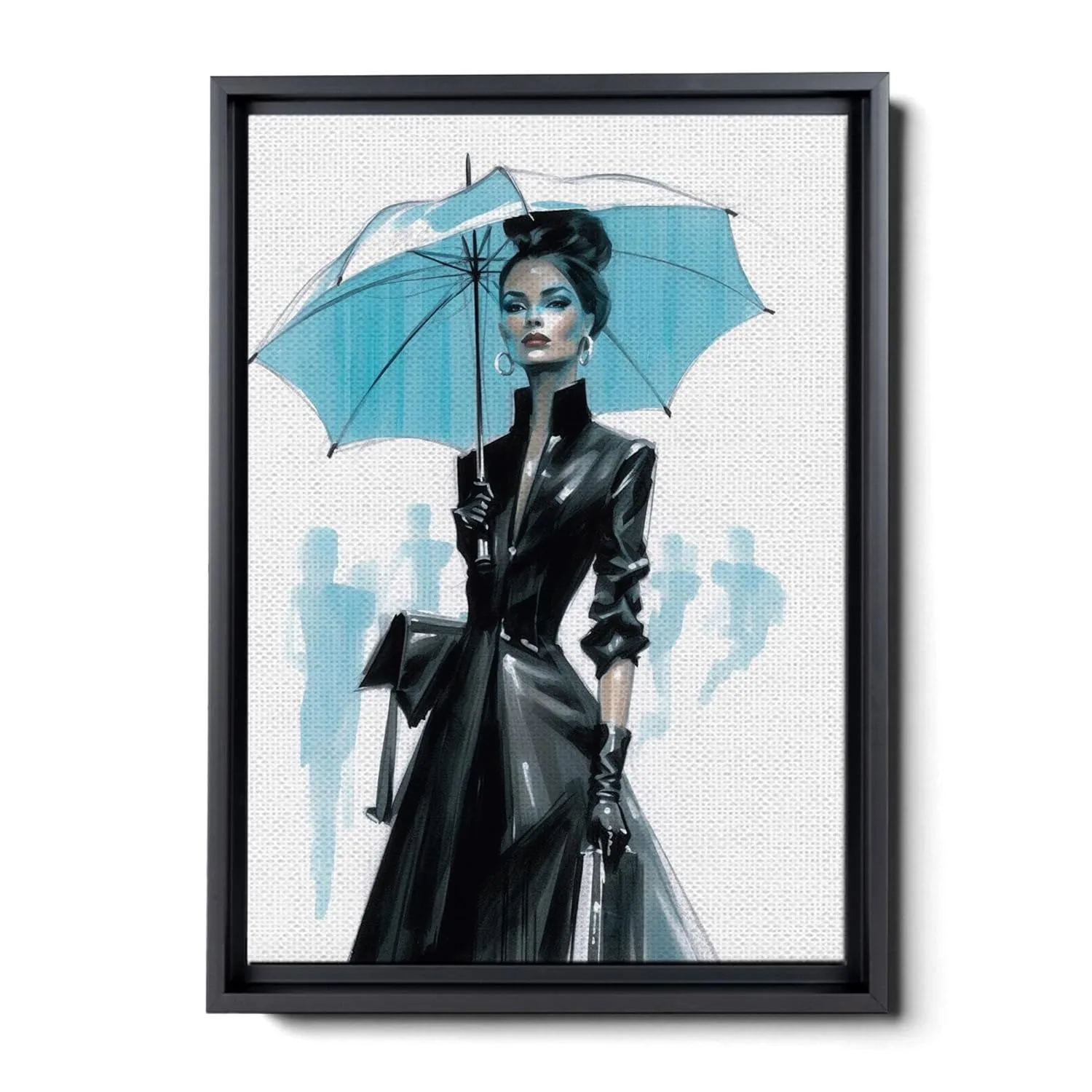 An Illustration of a Stylish Woman in Black with a Chic Handbag
