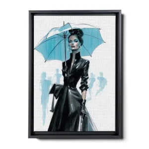 An Illustration of a Stylish Woman in Black with a Chic Handbag
