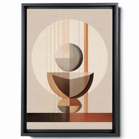 An Abstract Design With A Circular Glass Object, In The Style Of Minimalist Illustrator, Stripes And Shapes, Minimalist Portraits, Subtle, Earthy Tones, Bentwood, Canvas Prints