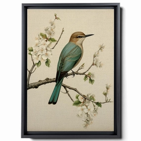 An Elegant Bird Perched On A Branch On Watercolour Paper, In The Style Of Light Gray And Dark Emerald, Canvas Prints