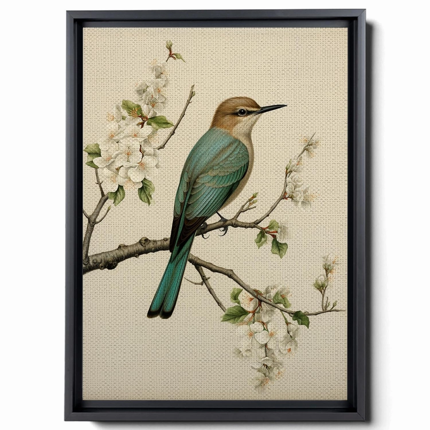 An Elegant Bird Perched On A Branch On Watercolour Paper, In The Style Of Light Gray And Dark Emerald, Canvas Prints