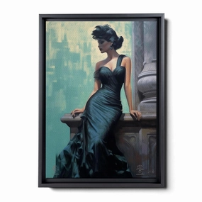An Illustration of a Stylish Woman in Black with a Chic Handbag