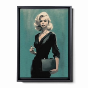 An Illustration of a Stylish Woman in Black with a Chic Handbag