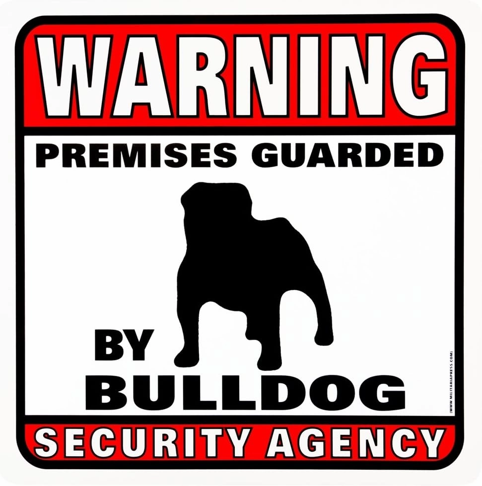 Animal World - Bulldog Warning Premises Guarded Sign - White