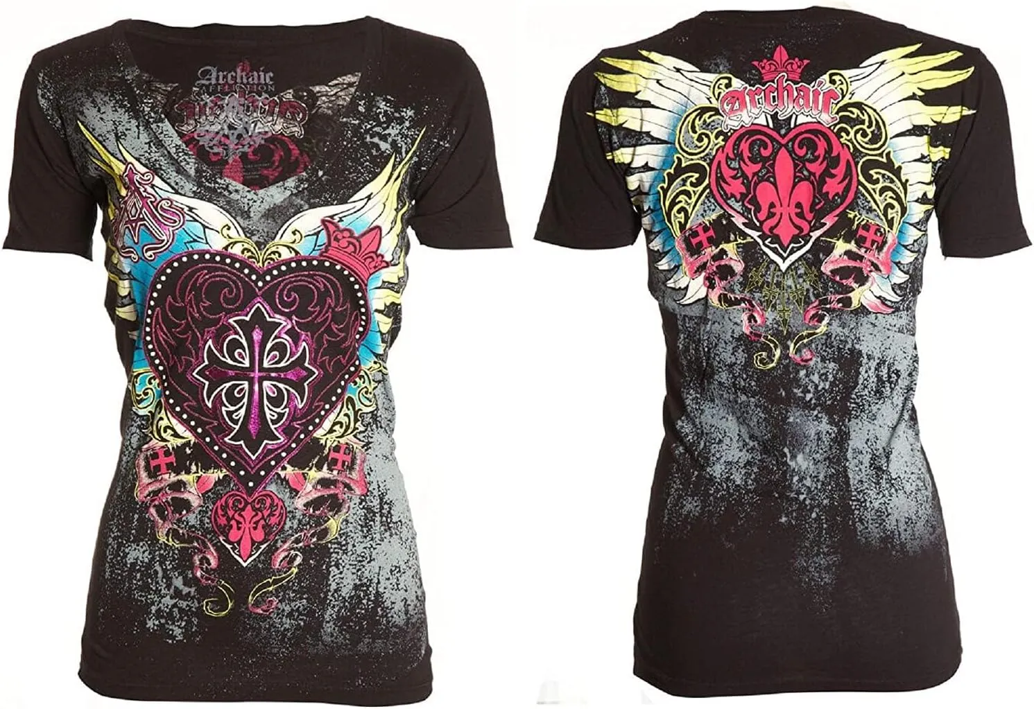 Archaic by Affliction Women's Gothic Heart T-Shirt, V-Neck Darling