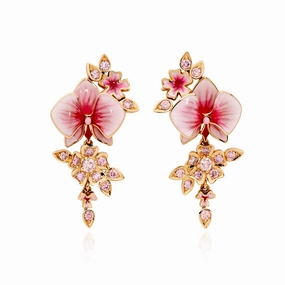 Argyle Pink Diamond & Enamel Orchid Flower Earrings