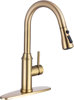 Arofa Gold Kitchen Faucet with Pull Down Sprayer, High Arc Single Handle Kitchen Sink Faucet 1 or 3 Hole, Stainless Steel Faucet for Kitchen Sink RV Farmhouse Bar Laundry, Brushed Gold