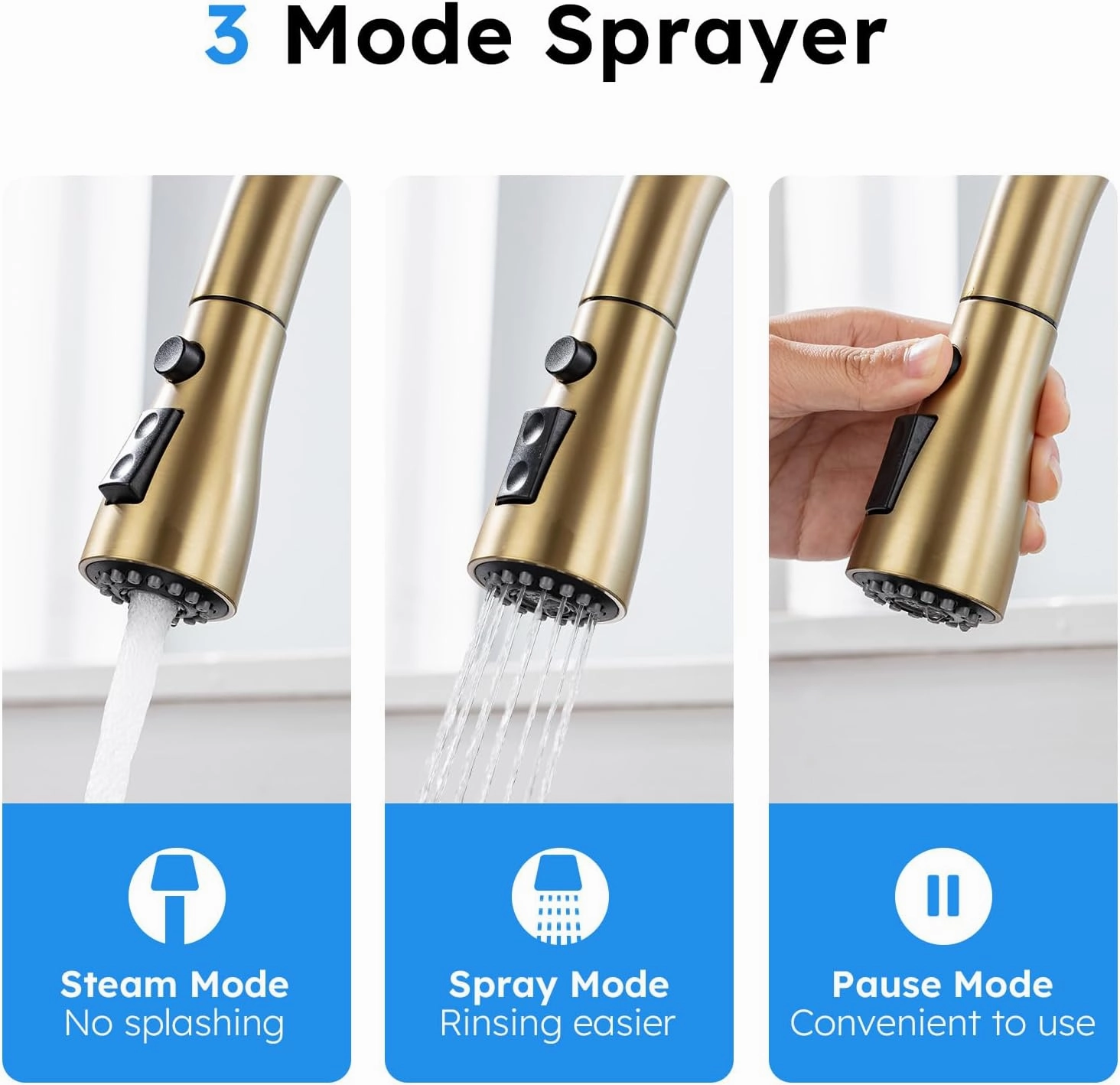 Arofa Gold Kitchen Faucet with Pull Down Sprayer, High Arc Single Handle Kitchen Sink Faucet 1 or 3 Hole, Stainless Steel Faucet for Kitchen Sink RV Farmhouse Bar Laundry, Brushed Gold