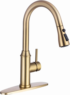 Arofa Gold Kitchen Faucet with Pull Down Sprayer, High Arc Single Handle Kitchen Sink Faucet 1 or 3 Hole, Stainless Steel Faucet for Kitchen Sink RV Farmhouse Bar Laundry, Brushed Gold