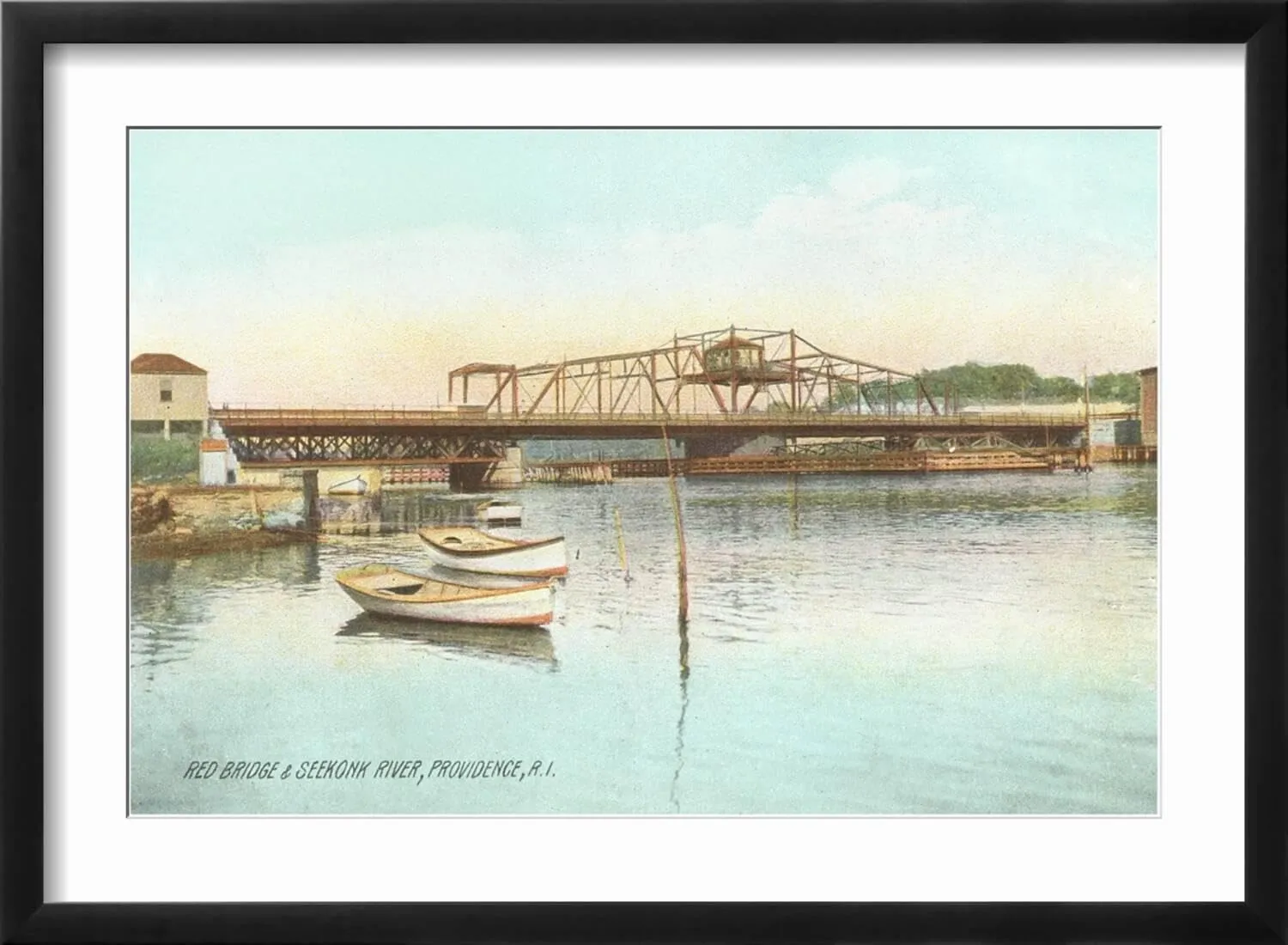 ART.COM Wall Art Print Red Bridge over Seekonk River, Providence, Rhode Island on Black Frame, 22" x 16"