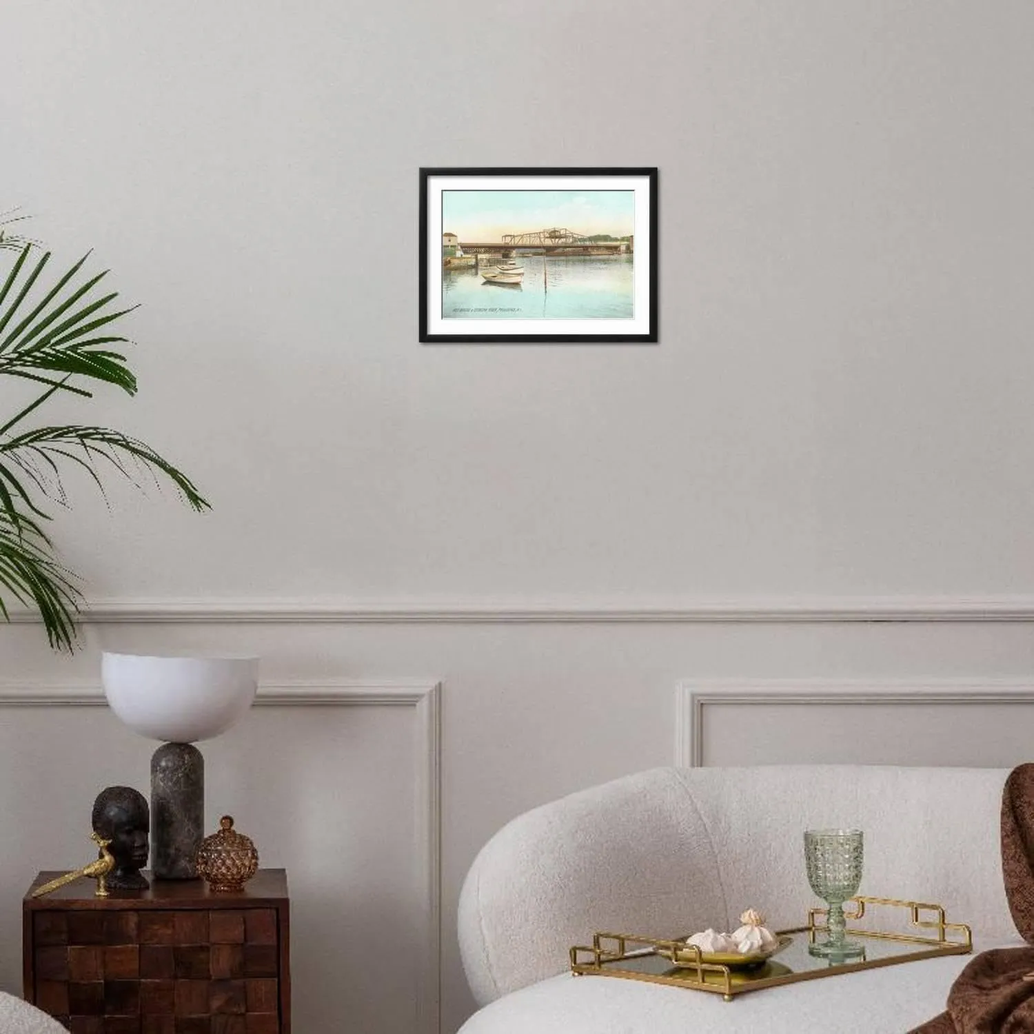 ART.COM Wall Art Print Red Bridge over Seekonk River, Providence, Rhode Island on Black Frame, 22" x 16"