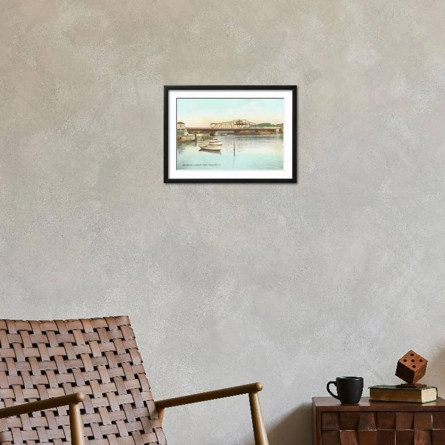 ART.COM Wall Art Print Red Bridge over Seekonk River, Providence, Rhode Island on Black Frame, 22" x 16"