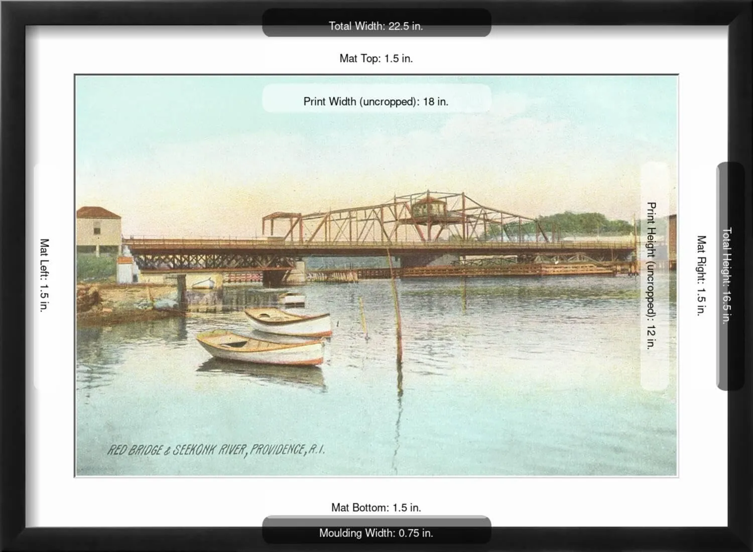 ART.COM Wall Art Print Red Bridge over Seekonk River, Providence, Rhode Island on Black Frame, 22" x 16"