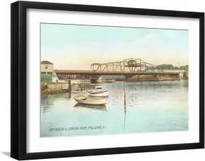 ART.COM Wall Art Print Red Bridge over Seekonk River, Providence, Rhode Island on Black Frame, 22" x 16"