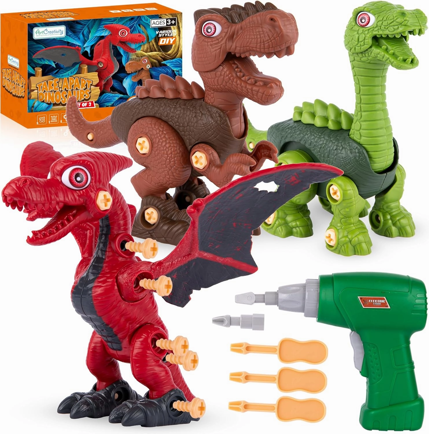 ArtCreativity Dinosaur Toys for Boys 3-7 - Kids Take Apart STEM Construction Toy with Electric Drills, Assorted Tools, and Dinosaur Parts
