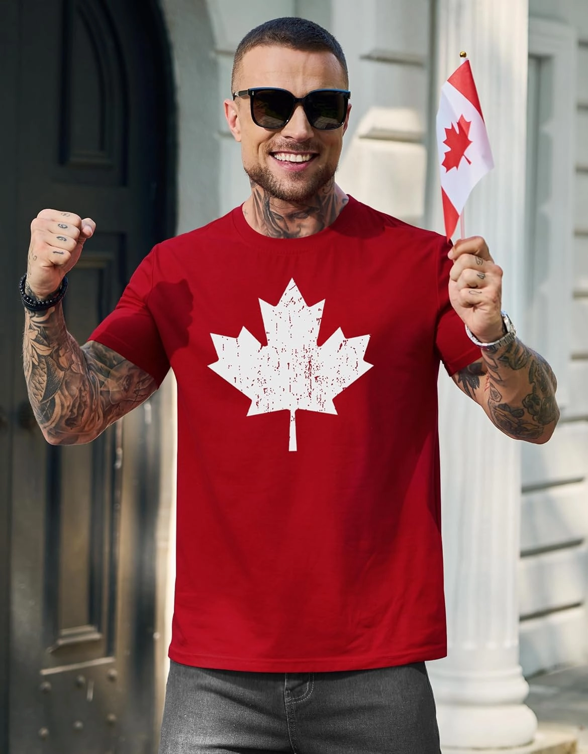 Arvilhill Men's Canada Day T-Shirt Distressed Print Maple Leaf Canadian Flag Vintage Tee (S-3XL)