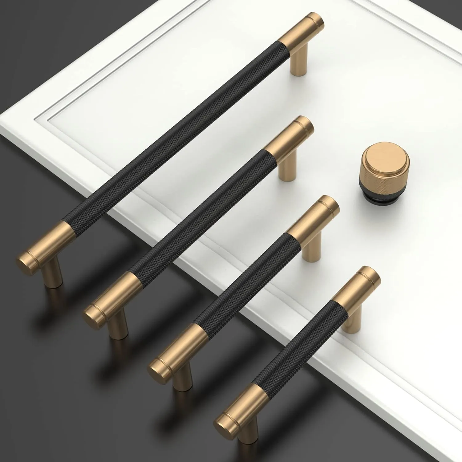 Asidrama 10 Pack 5 Inch(128mm) Matte Black and Champagne Bronze Cabinet Pulls Knurled Cabinet Handles Cupboard Handles Kitchen Cabinet Hardware for Cupboard Drawer Pulls