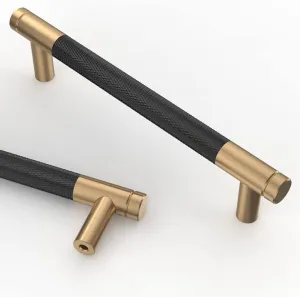 Asidrama 10 Pack 5 Inch(128mm) Matte Black and Champagne Bronze Cabinet Pulls Knurled Cabinet Handles Cupboard Handles Kitchen Cabinet Hardware for Cupboard Drawer Pulls