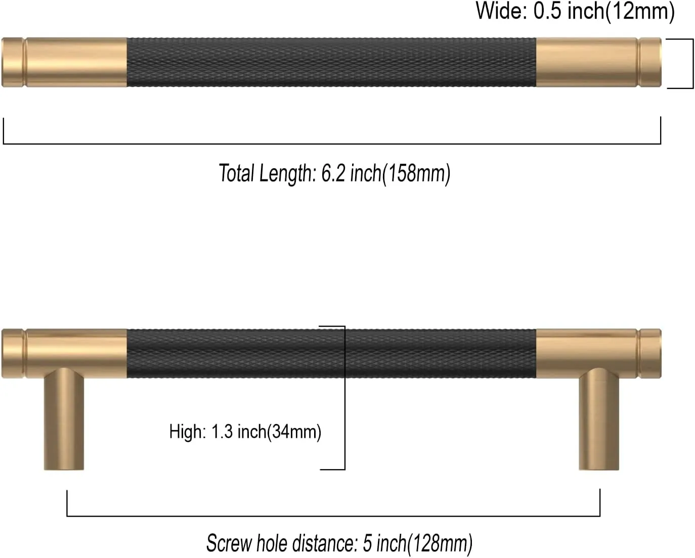 Asidrama 10 Pack 5 Inch(128mm) Matte Black and Champagne Bronze Cabinet Pulls Knurled Cabinet Handles Cupboard Handles Kitchen Cabinet Hardware for Cupboard Drawer Pulls