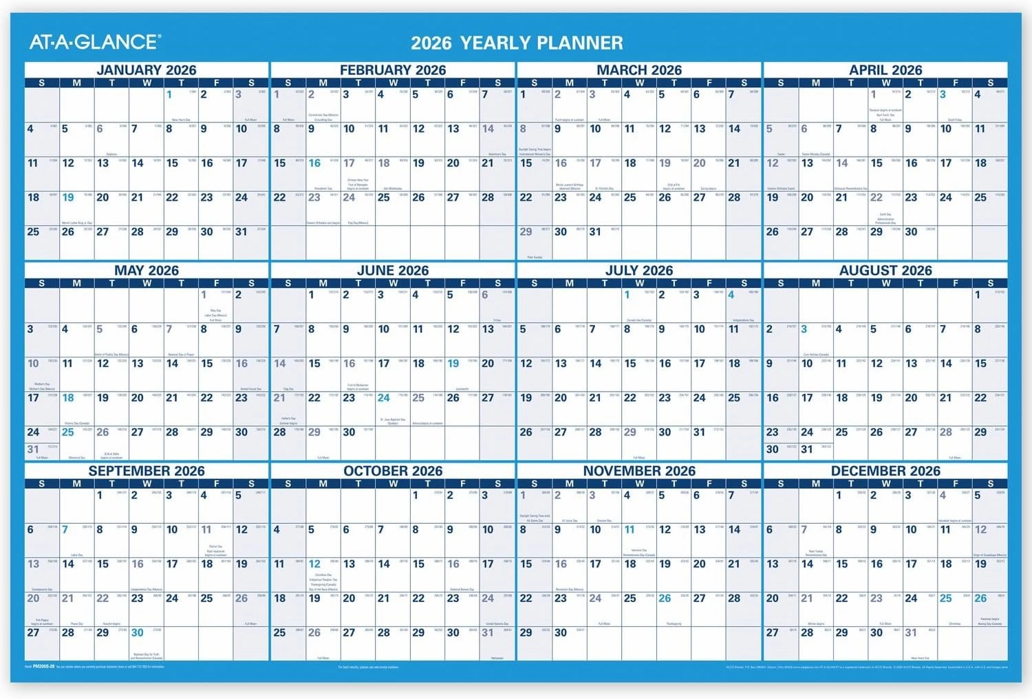 AT-A-GLANCE Erasable Calendar 2025-2026, Dry Erase Wall Planner, 36" x 24", Large, Academic & Regular Year, Double Sided, Horizontal (PM200S28)