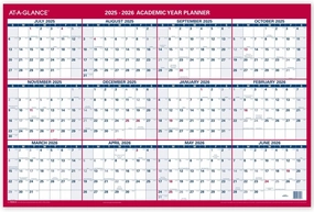 AT-A-GLANCE Erasable Calendar 2025-2026, Dry Erase Wall Planner, 36" x 24", Large, Academic & Regular Year, Double Sided, Horizontal (PM200S28)