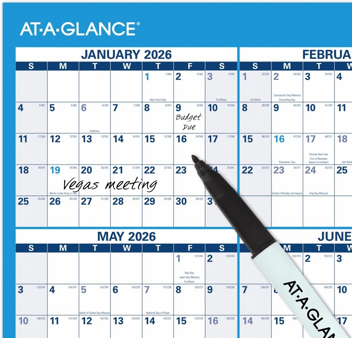 AT-A-GLANCE Erasable Calendar 2025-2026, Dry Erase Wall Planner, 36" x 24", Large, Academic & Regular Year, Double Sided, Horizontal (PM200S28)