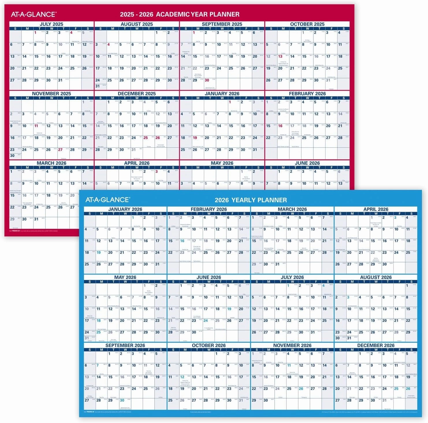 AT-A-GLANCE Erasable Calendar 2025-2026, Dry Erase Wall Planner, 36" x 24", Large, Academic & Regular Year, Double Sided, Horizontal (PM200S28)