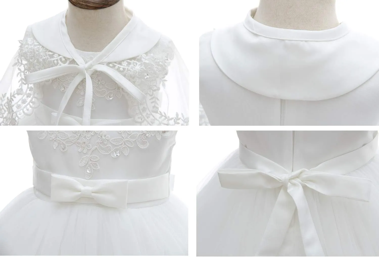 Baby Girls Christening Baptism Dress Satin Tulle Gown with Lace Cape for Flower Girl and Birthday