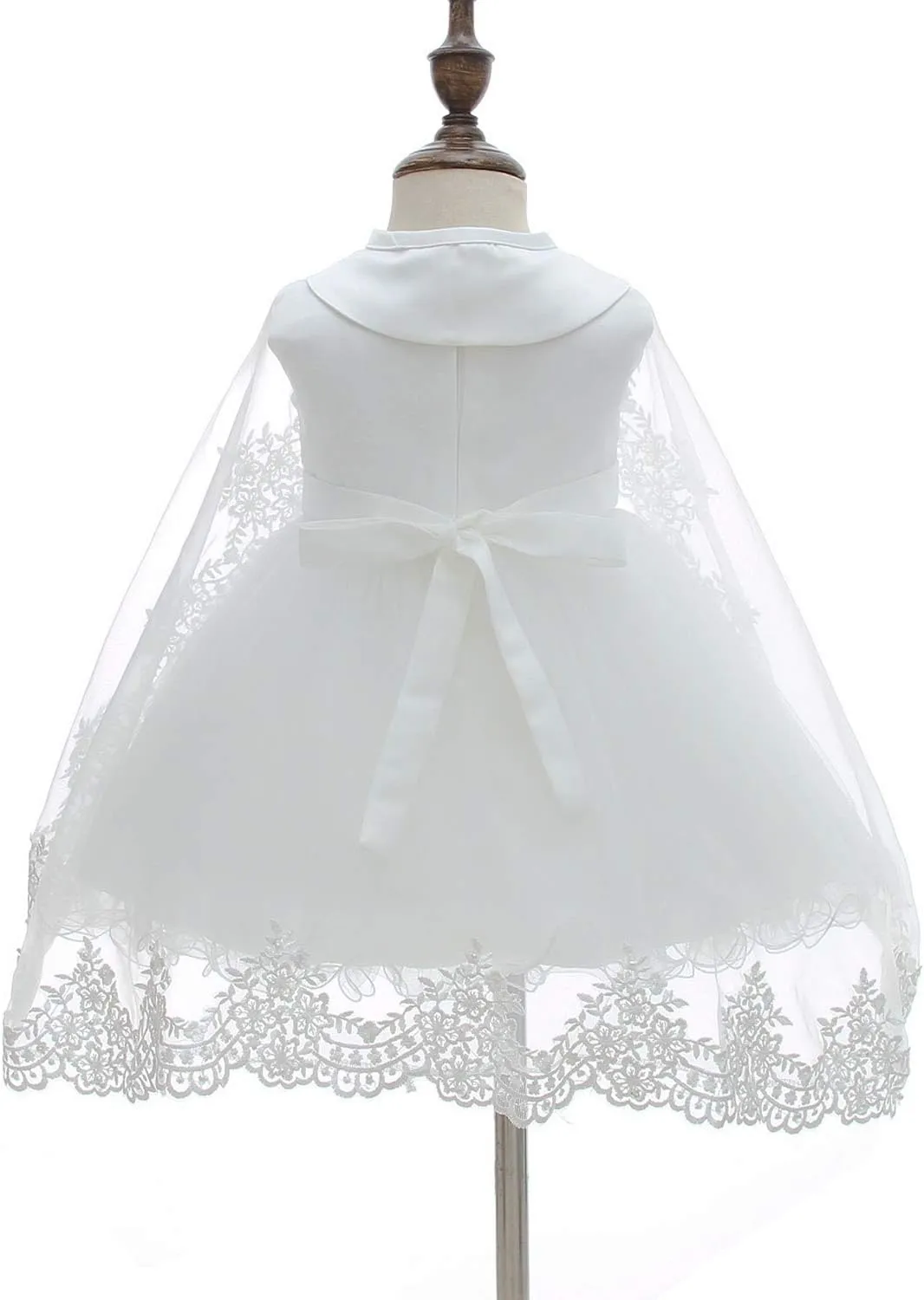 Baby Girls Christening Baptism Dress Satin Tulle Gown with Lace Cape for Flower Girl and Birthday